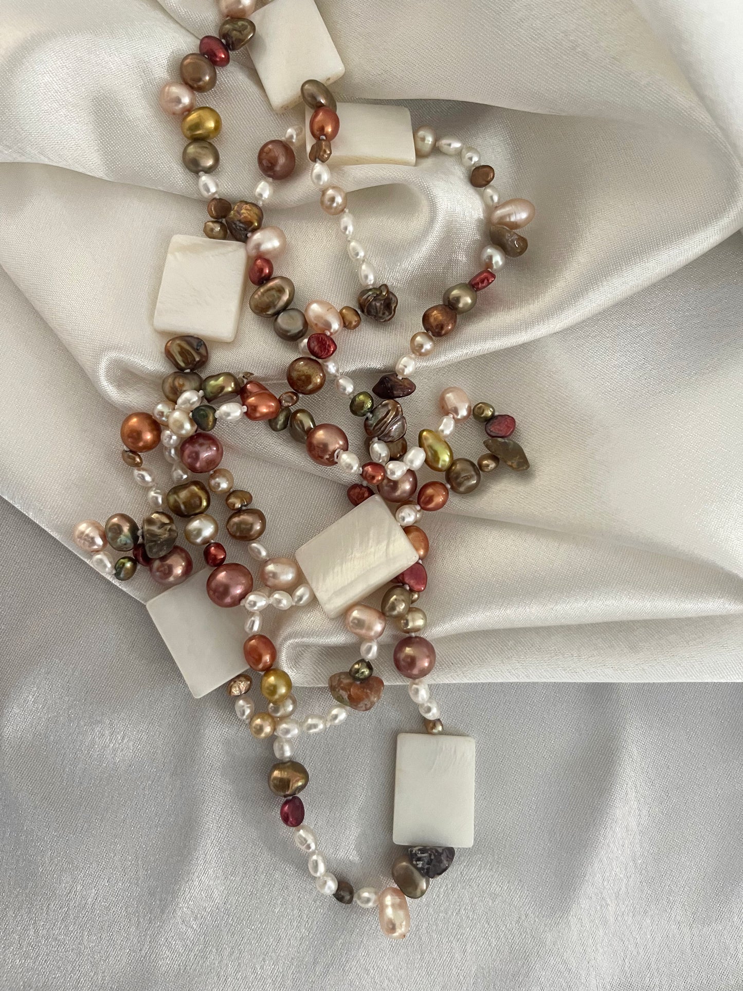 Autumn Bronze Champagne Brown Freshwater Pearls with Shell Necklace