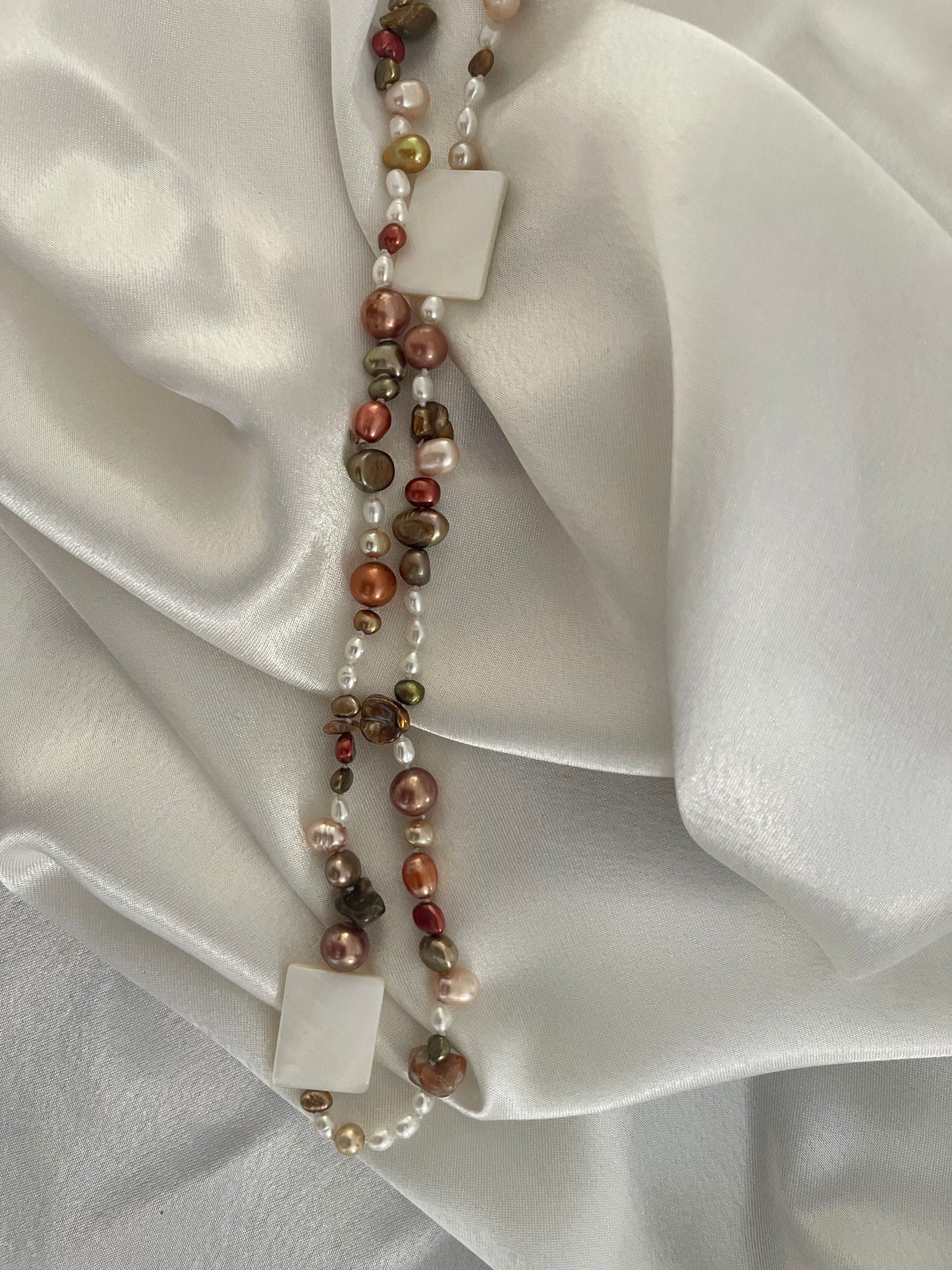 Autumn Bronze Champagne Brown Freshwater Pearls with Shell Necklace