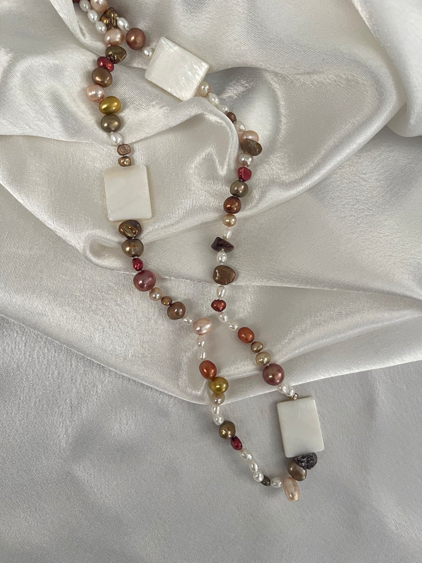 Autumn Bronze Champagne Brown Freshwater Pearls with Shell Necklace