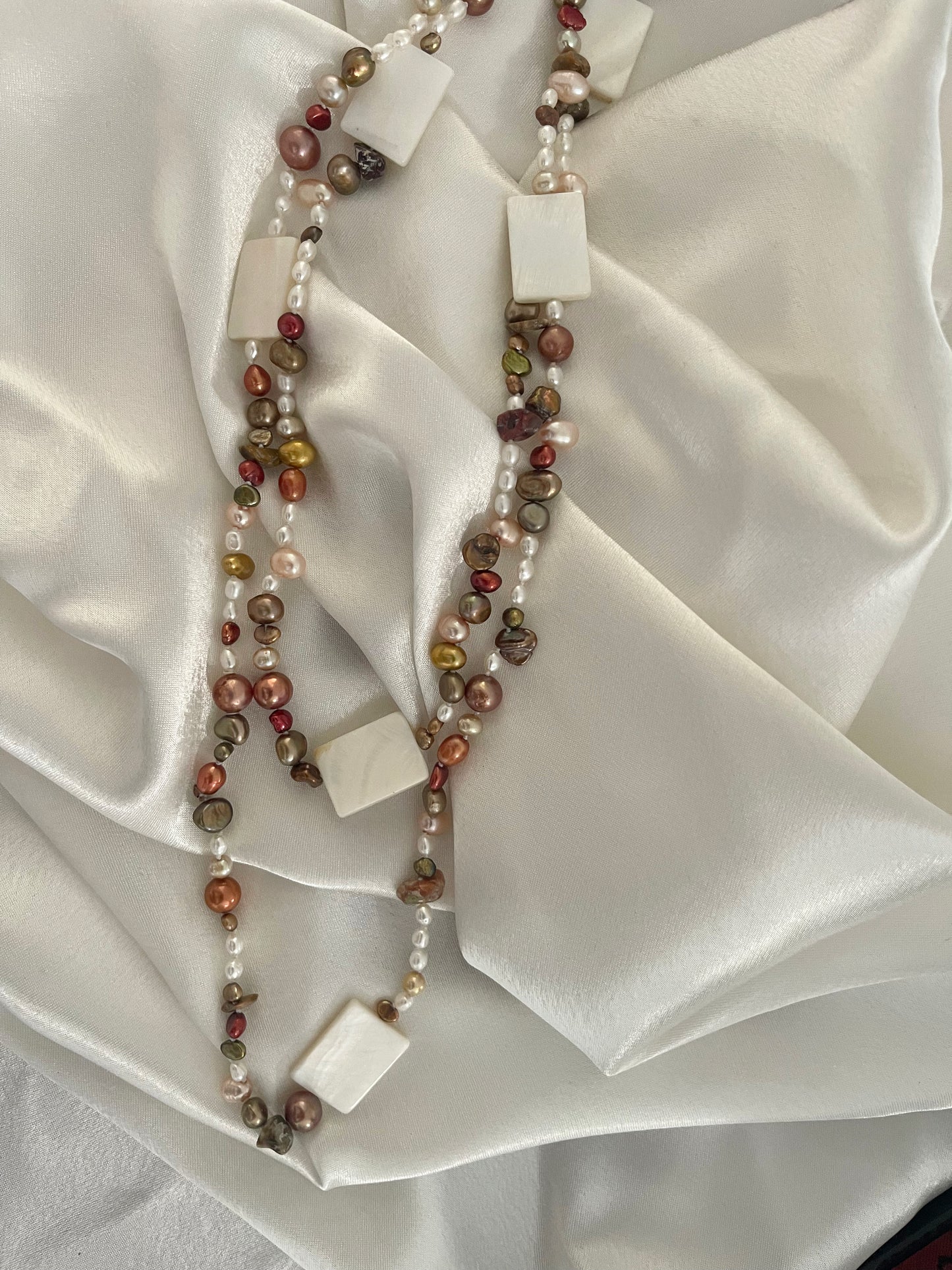 Autumn Bronze Champagne Brown Freshwater Pearls with Shell Necklace