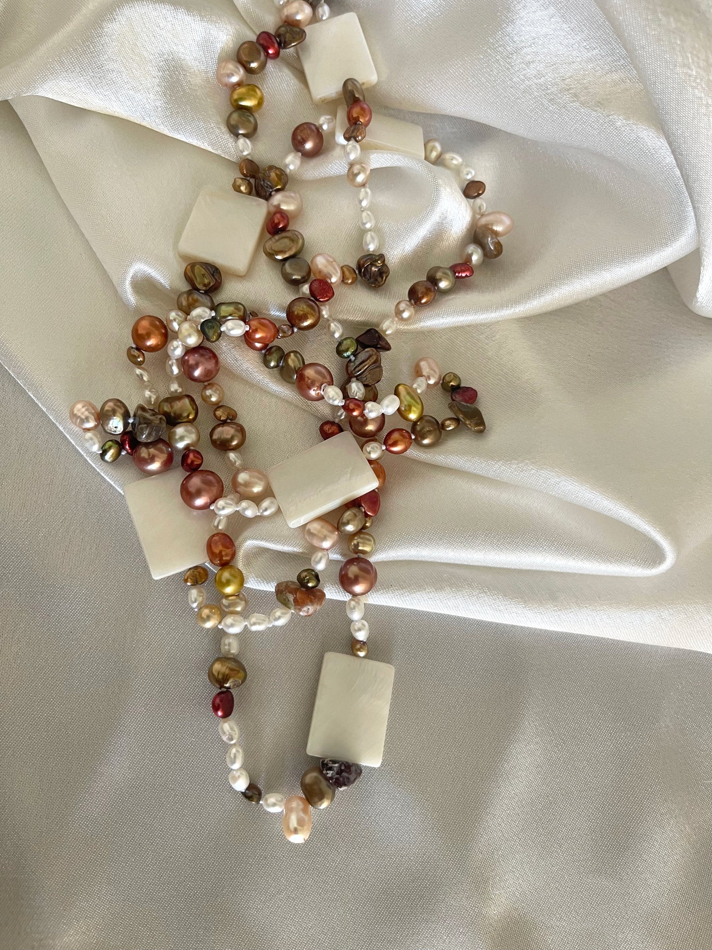 Autumn Bronze Champagne Brown Freshwater Pearls with Shell Necklace