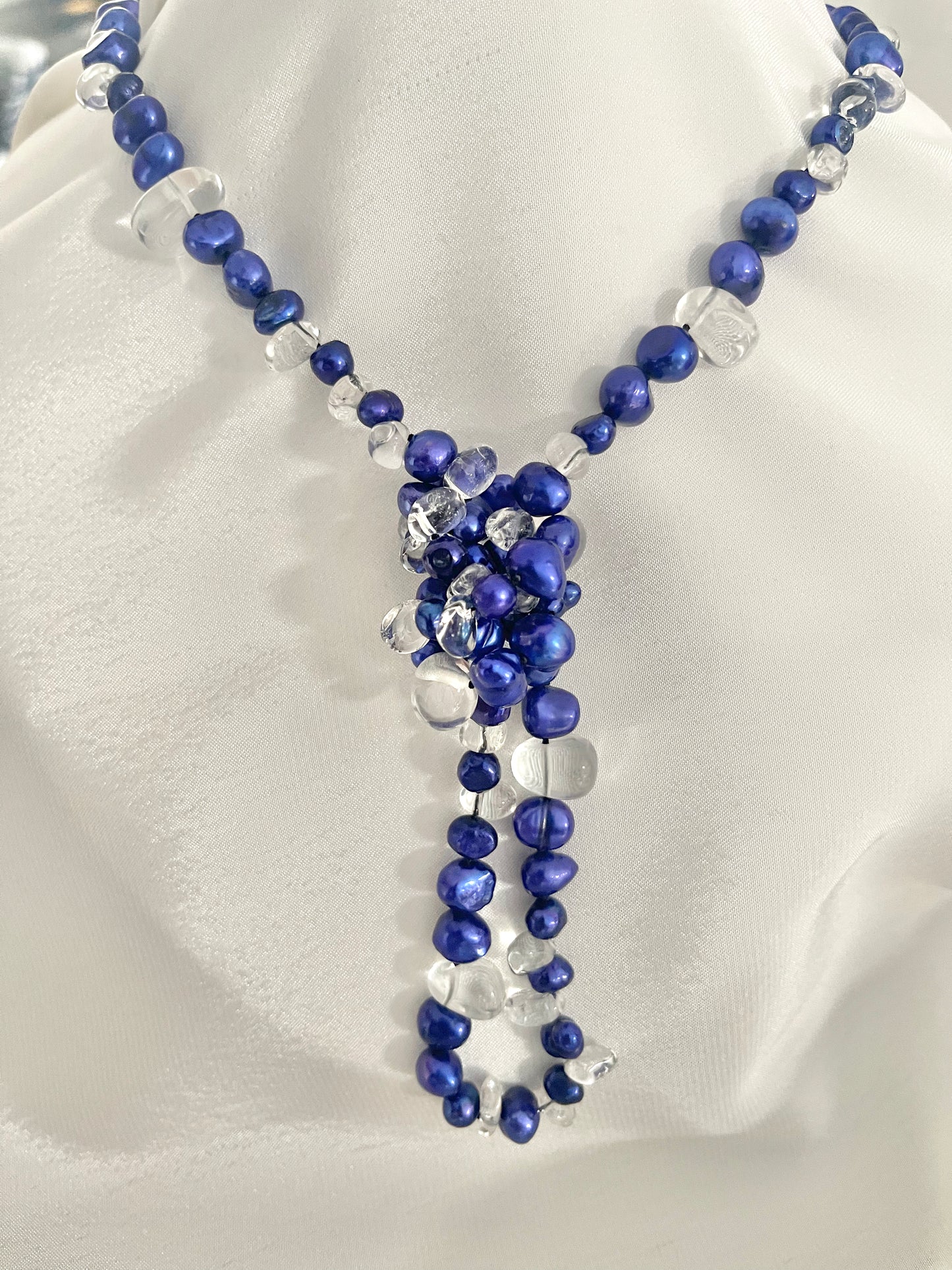Electric Blue Freshwater Pearls & Glass Crystals Necklace