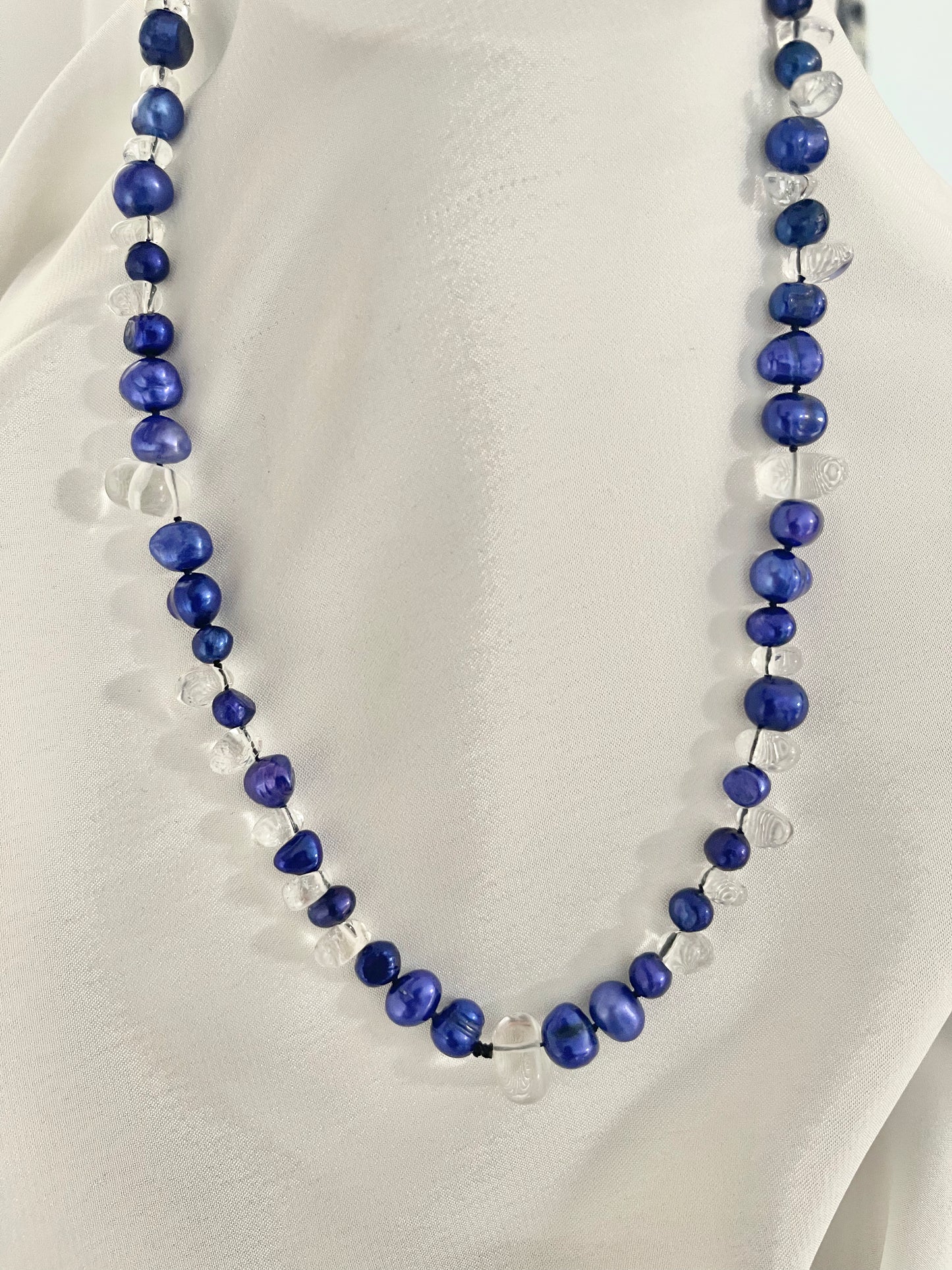 Electric Blue Freshwater Pearls & Glass Crystals Necklace
