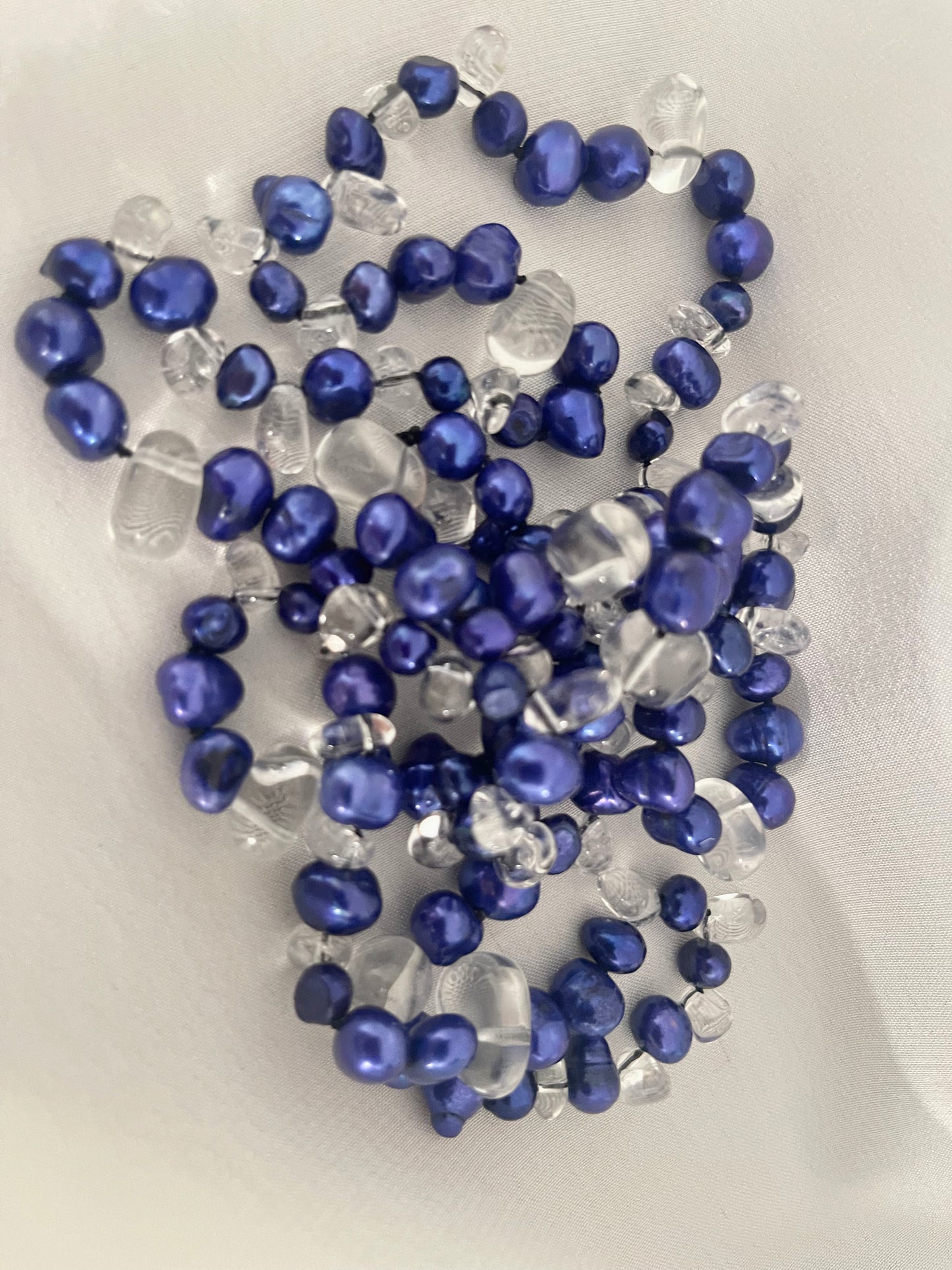Electric Blue Freshwater Pearls & Glass Crystals Necklace