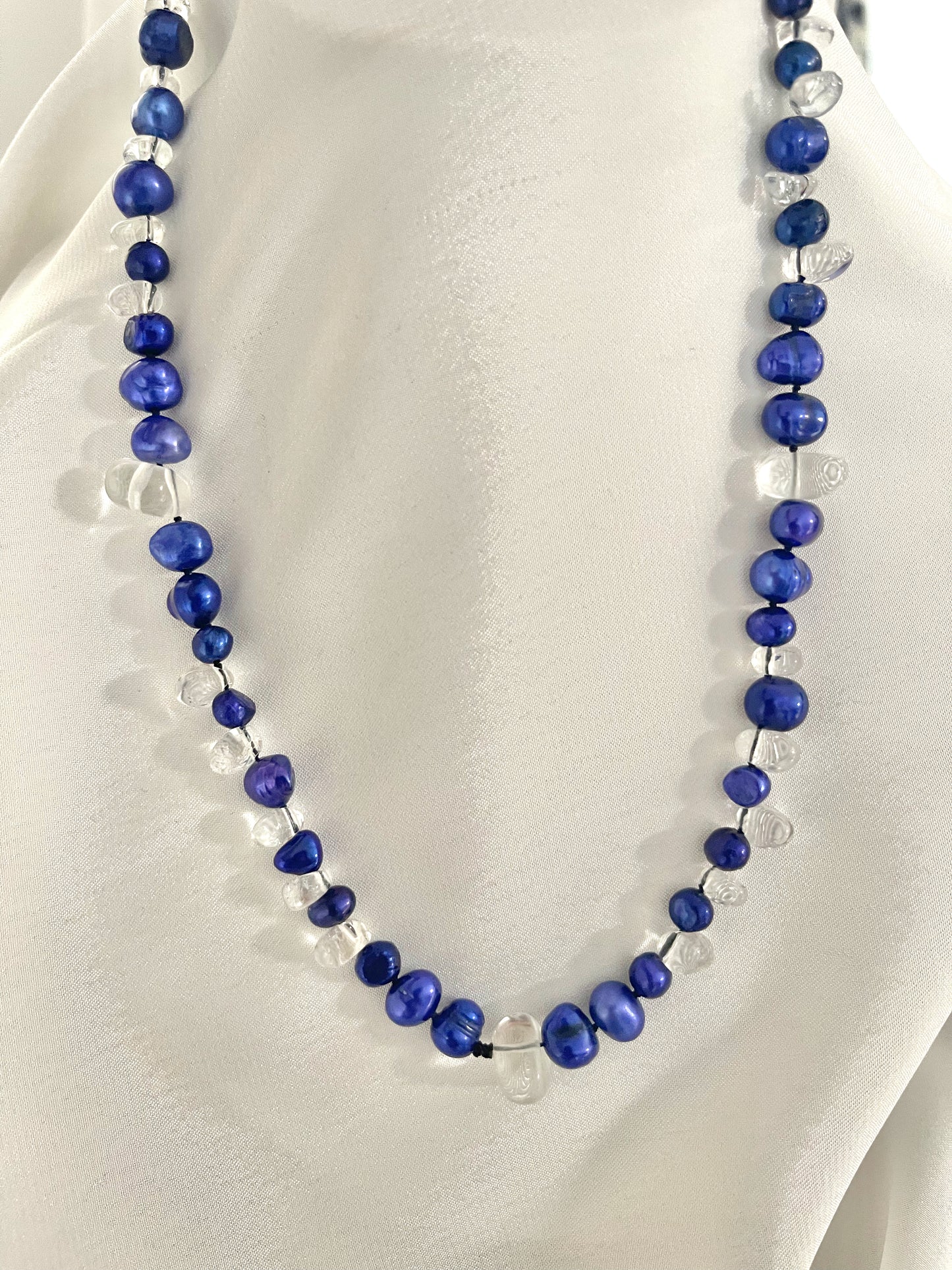 Electric Blue Freshwater Pearls & Glass Crystals Necklace