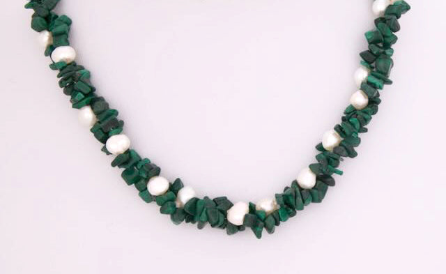 Green Malachite and White Freshwater Pearl Necklace - 4 ways to wear