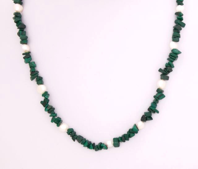 Green Malachite and White Freshwater Pearl Necklace - 4 ways to wear