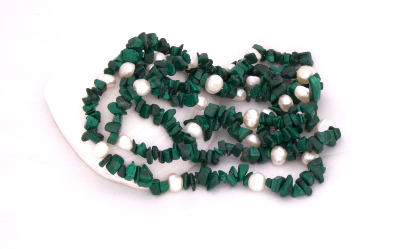 Green Malachite and White Freshwater Pearl Necklace - 4 ways to wear