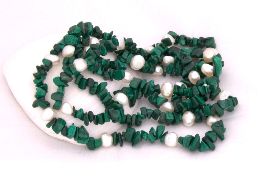 Green Malachite and White Freshwater Pearl Necklace - 4 ways to wear
