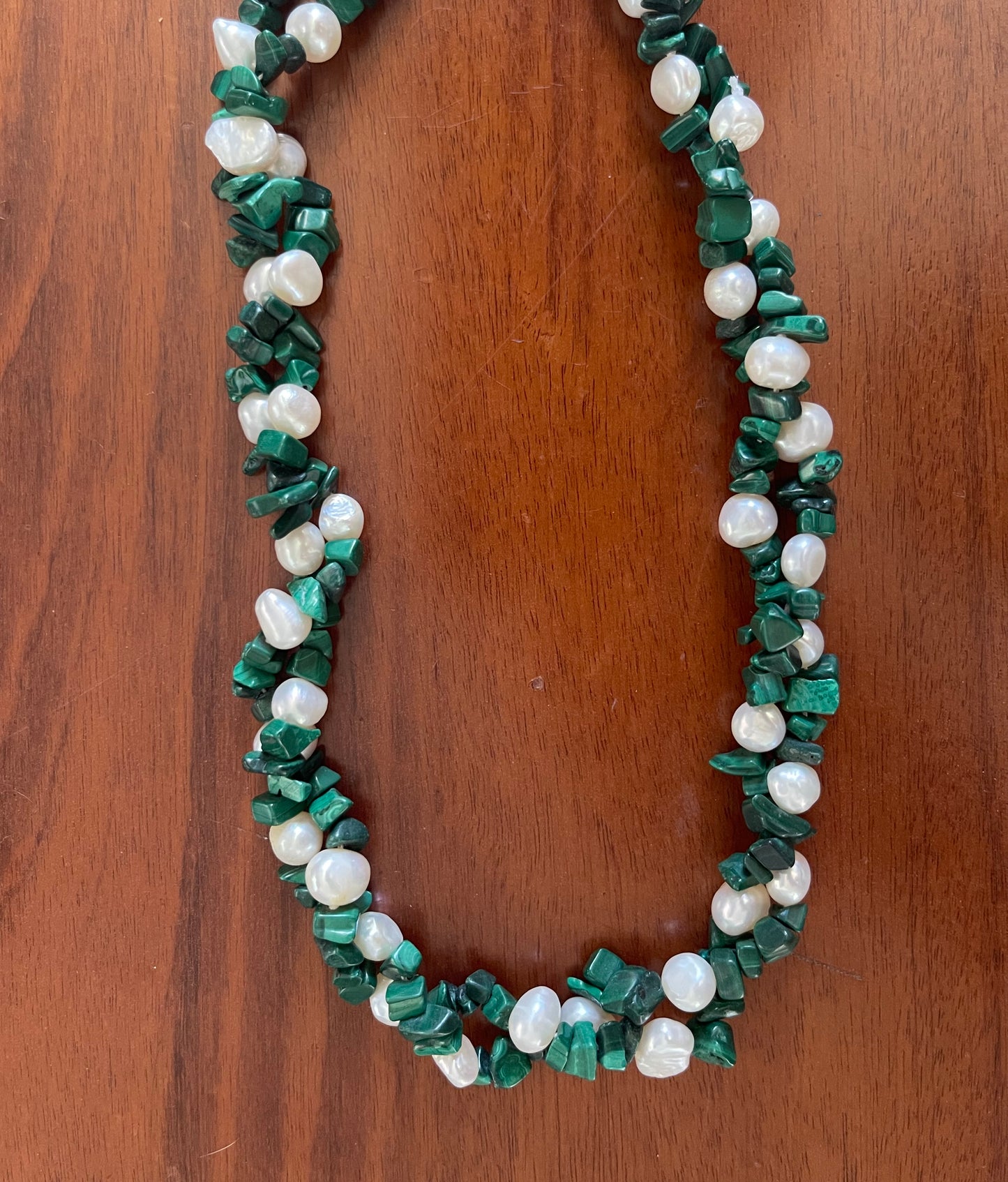 Green Malachite with White Freshwater Pearls Necklace - 4 ways to wear