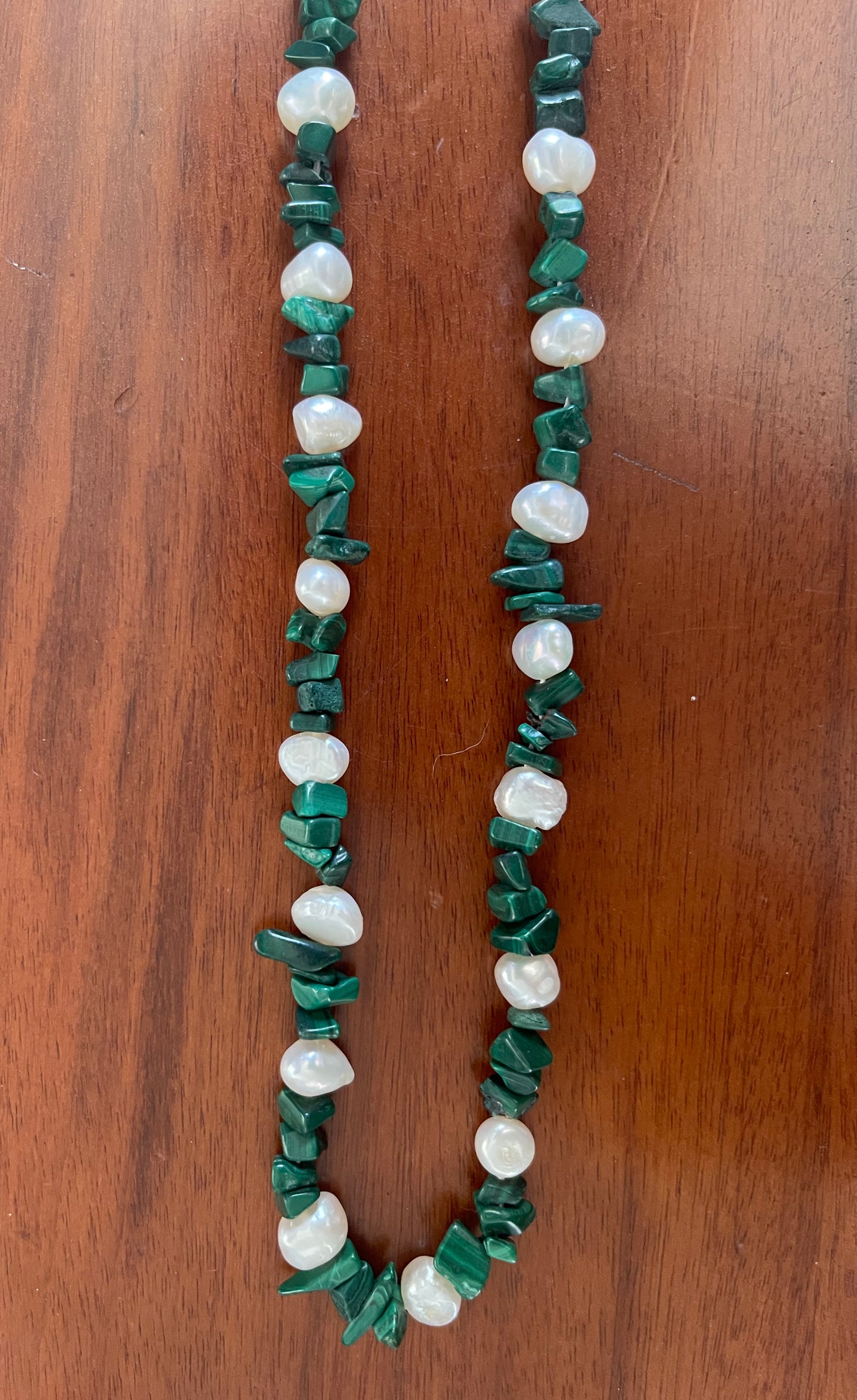 Green Malachite with White Freshwater Pearls Necklace - 4 ways to wear