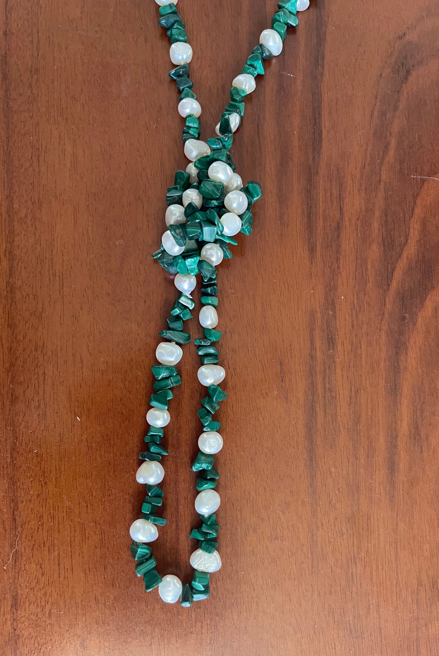 Green Malachite with White Freshwater Pearls Necklace - 4 ways to wear