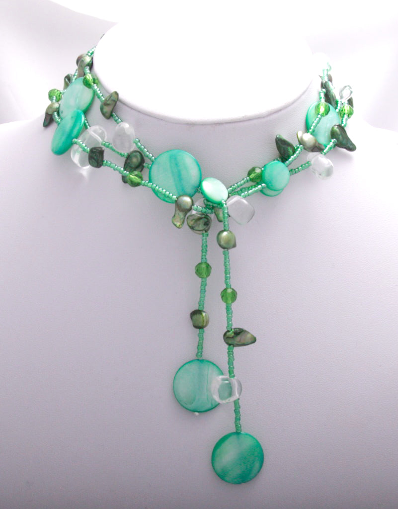 Green Freshwater Pearl & Shell Lariat Necklace