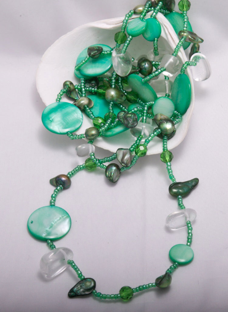 Green Freshwater Pearl & Shell Lariat Necklace