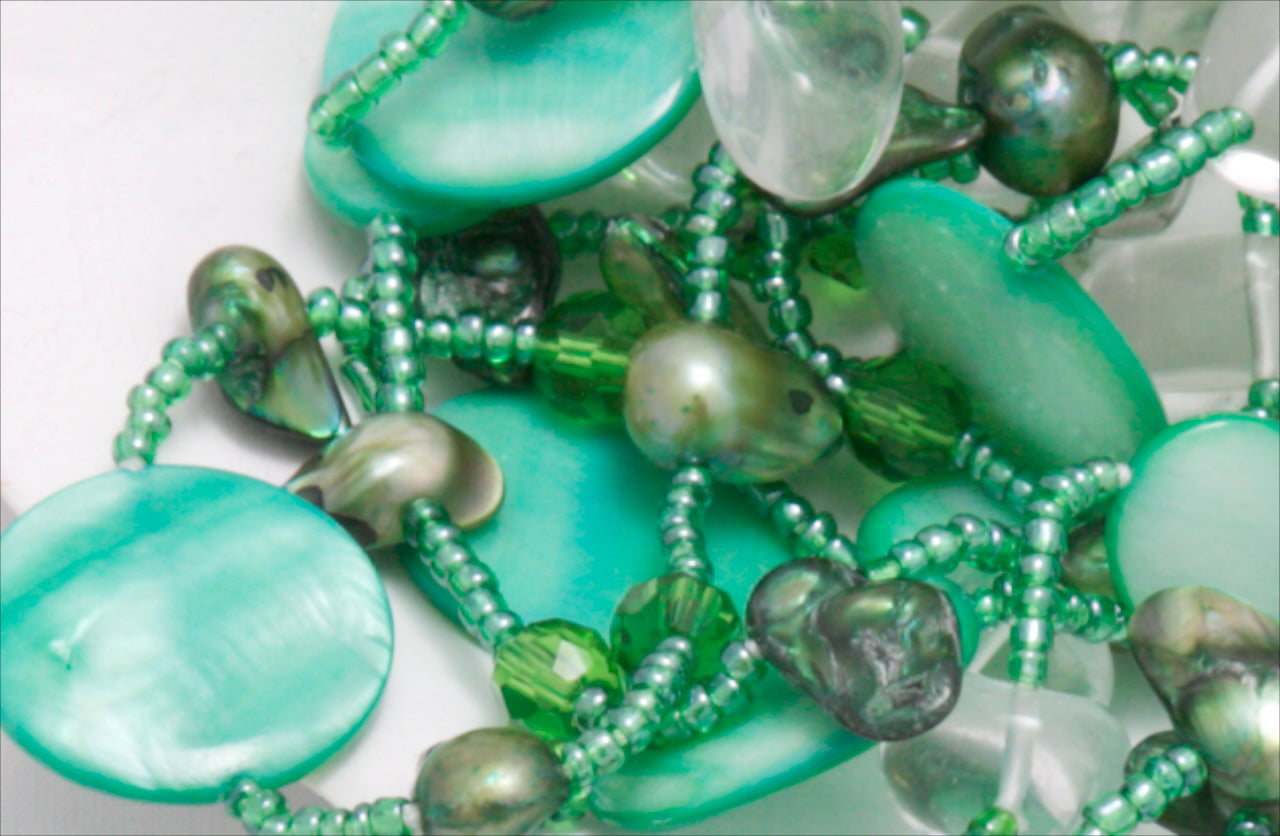 Green Freshwater Pearl & Shell Lariat Necklace