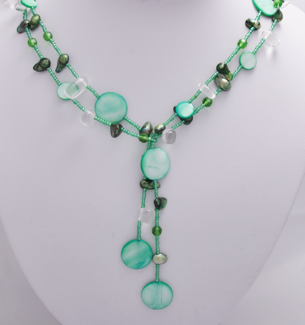 Green Freshwater Pearl & Shell Lariat Necklace