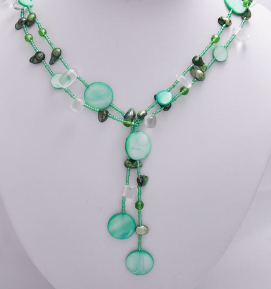 Green Freshwater Pearl & Shell Lariat Necklace