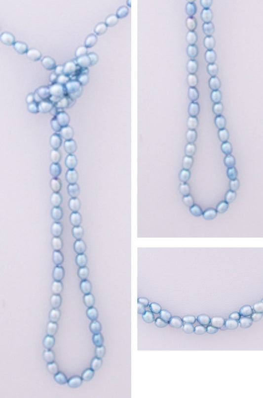Light Blue Rice Freshwater Pearl Necklace - 4 ways to wear