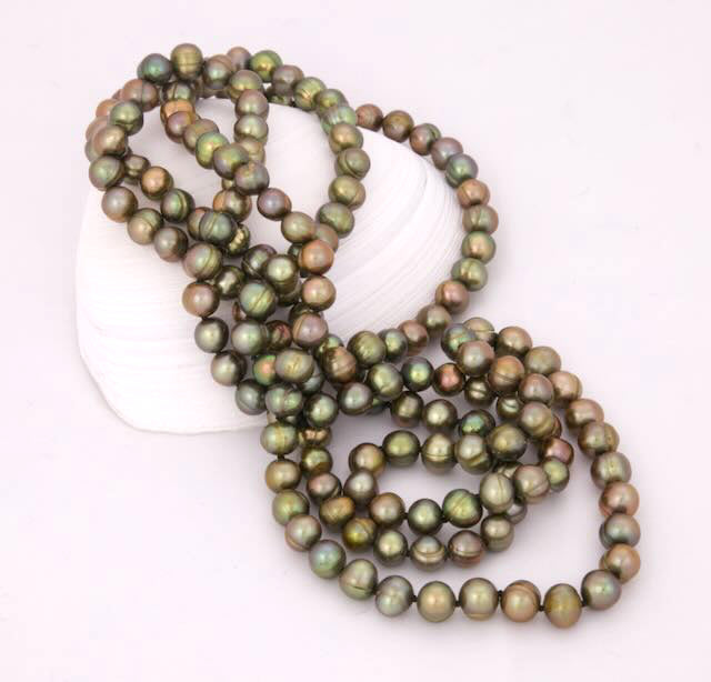 Olive Green Round Freshwater Pearl Necklace - 4 ways to wear