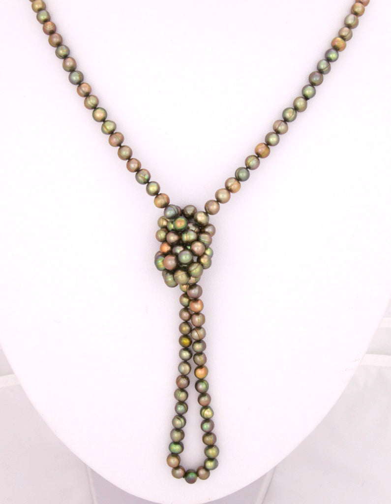 Set Olive Green Round Freshwater Pearl Necklace, Bracelet & Earrings - 4 ways to wear