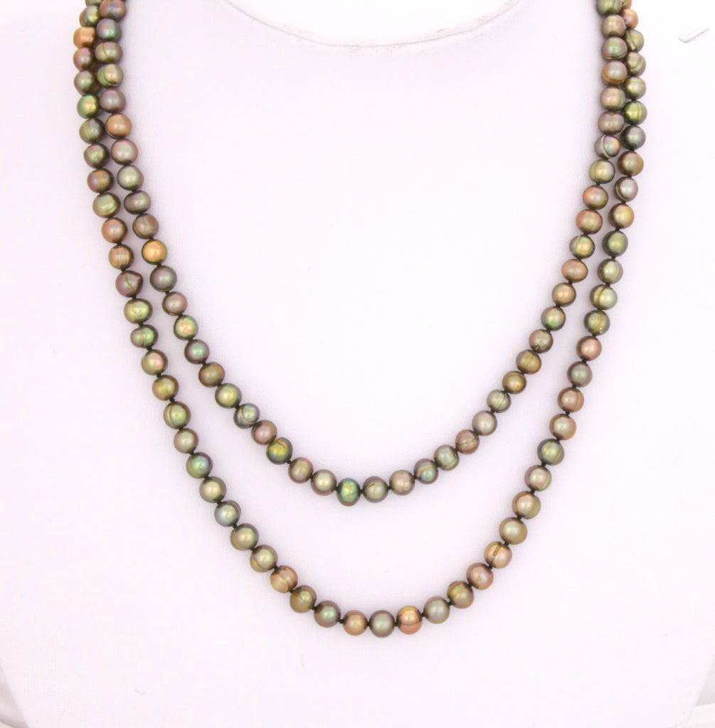 Set Olive Green Round Freshwater Pearl Necklace, Bracelet & Earrings - 4 ways to wear