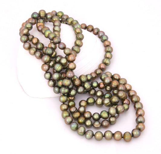 Olive Green Round Freshwater Pearl Necklace - 4 ways to wear