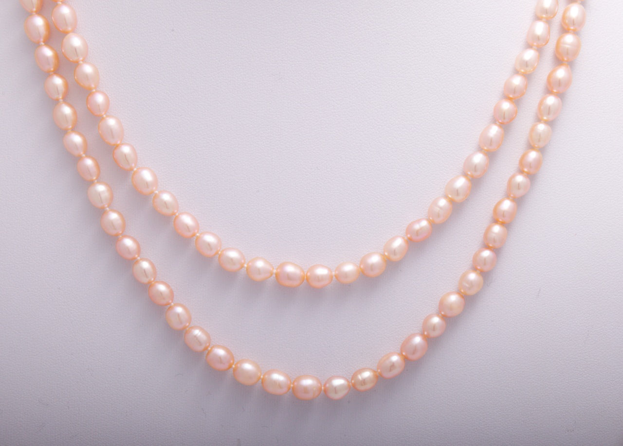 Peach Pink Oval Freshwater Pearl Necklace - 4 ways to wear