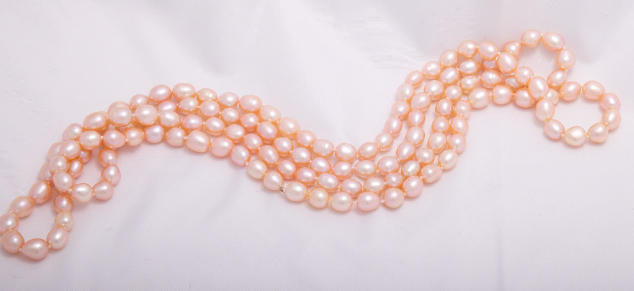 Peach Pink Oval Freshwater Pearl Necklace - 4 ways to wear