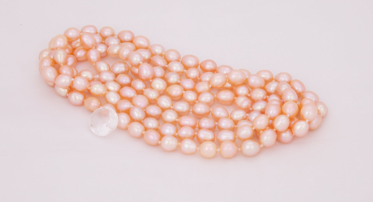 Peach Pink Oval Freshwater Pearl Necklace - 4 ways to wear