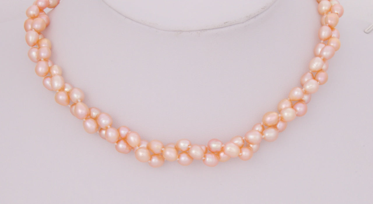 Peach Pink Oval Freshwater Pearl Necklace - 4 ways to wear