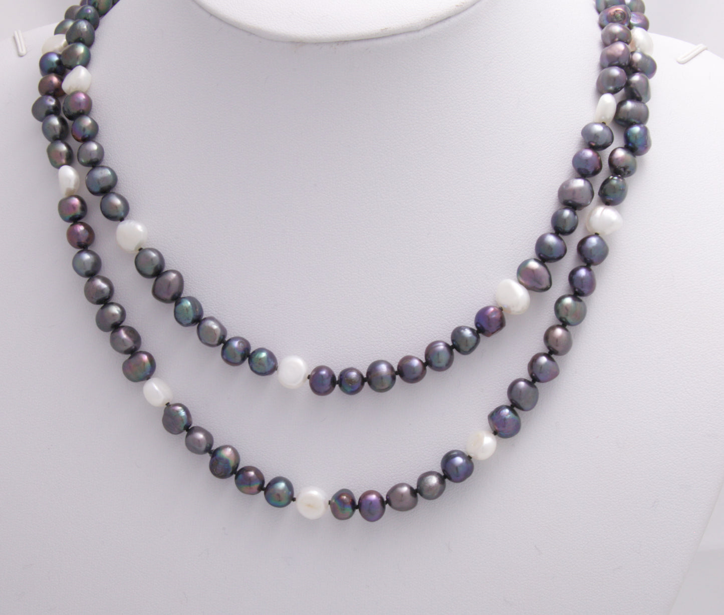 Peacock and White Freshwater Pearls Necklace - 4 ways to wear