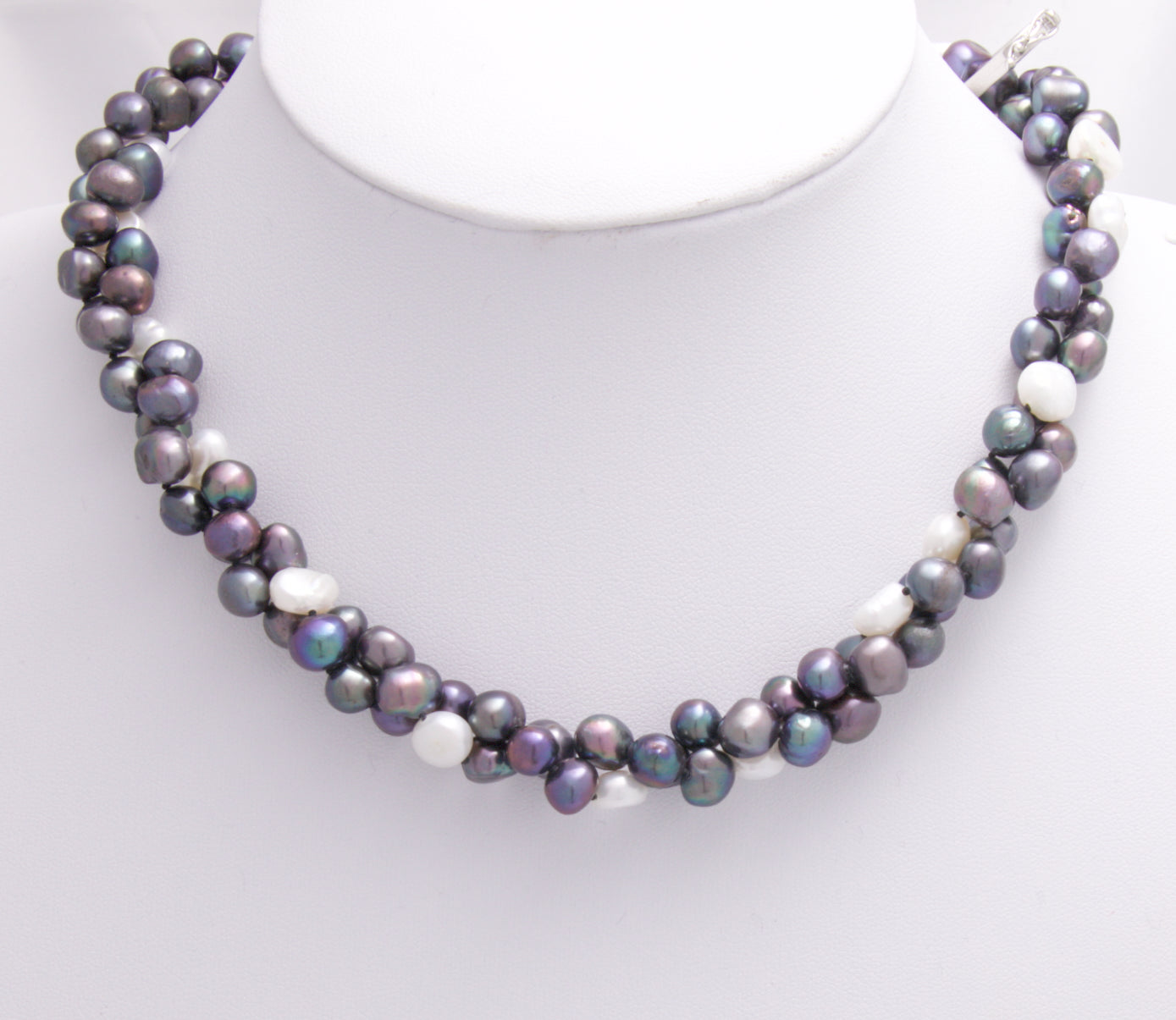 Peacock and White Freshwater Pearls Necklace - 4 ways to wear