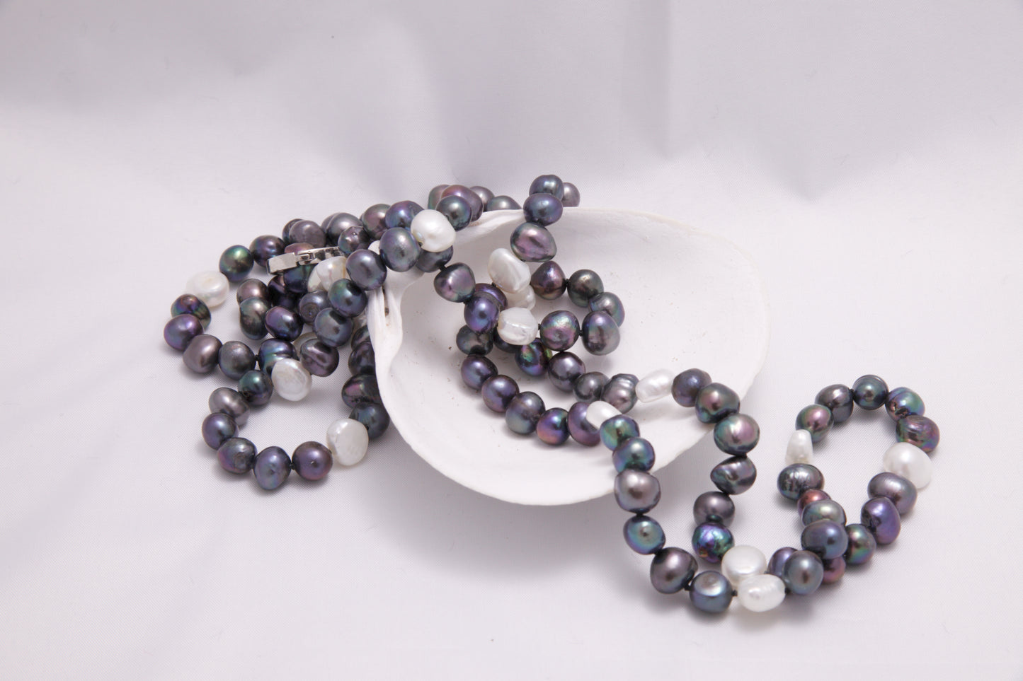 Peacock and White Freshwater Pearls Necklace - 4 ways to wear