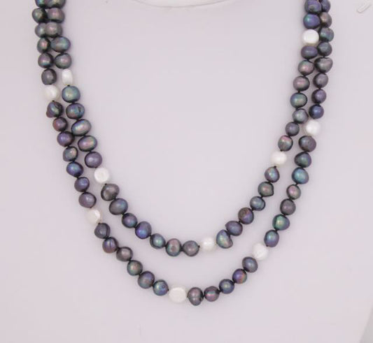 Peacock and White Freshwater Pearls Necklace - 4 ways to wear