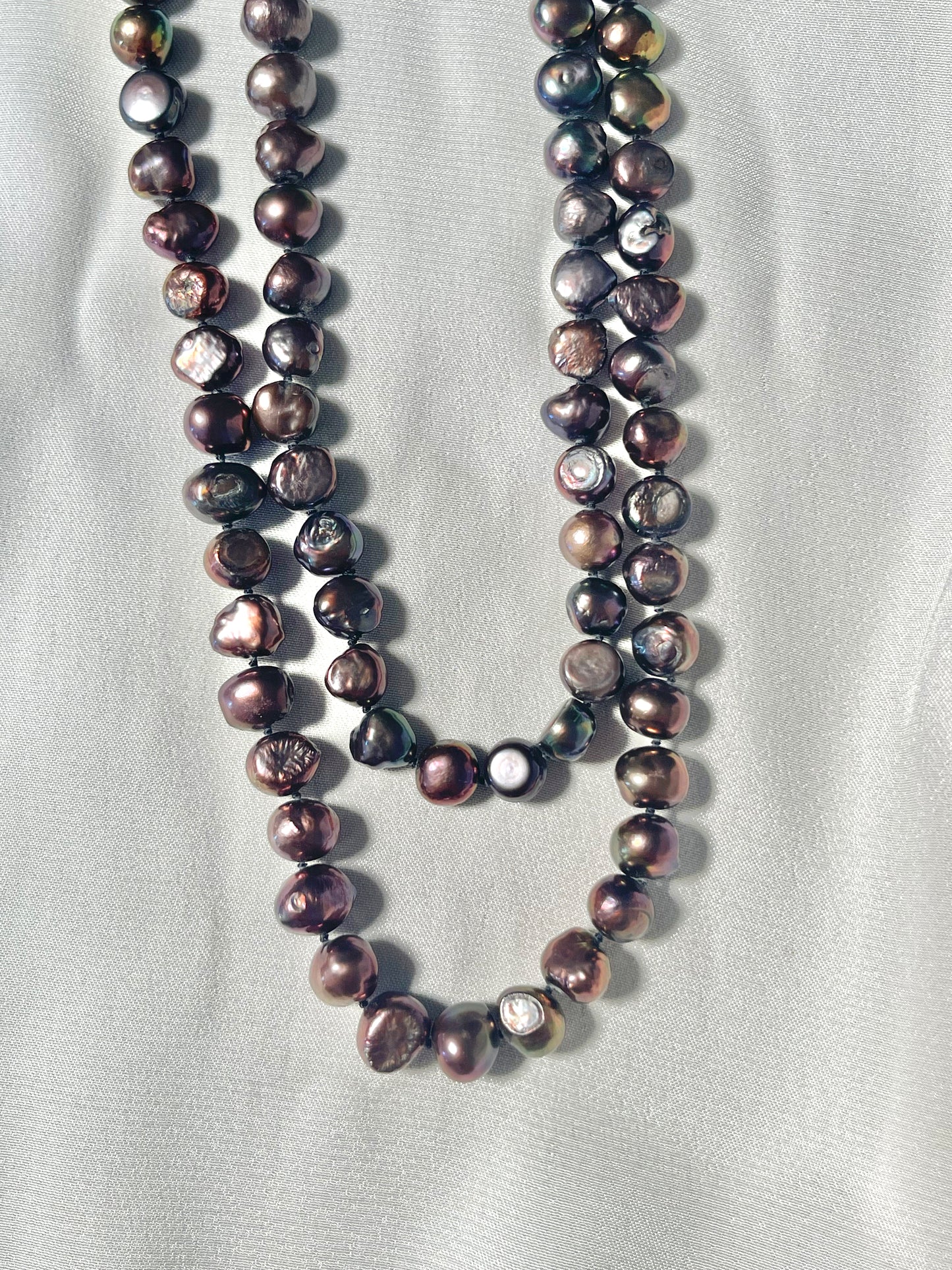 Peacock Freshwater Pearls Necklace - 4 ways to wear - iridescent 7mm-9mm pearls