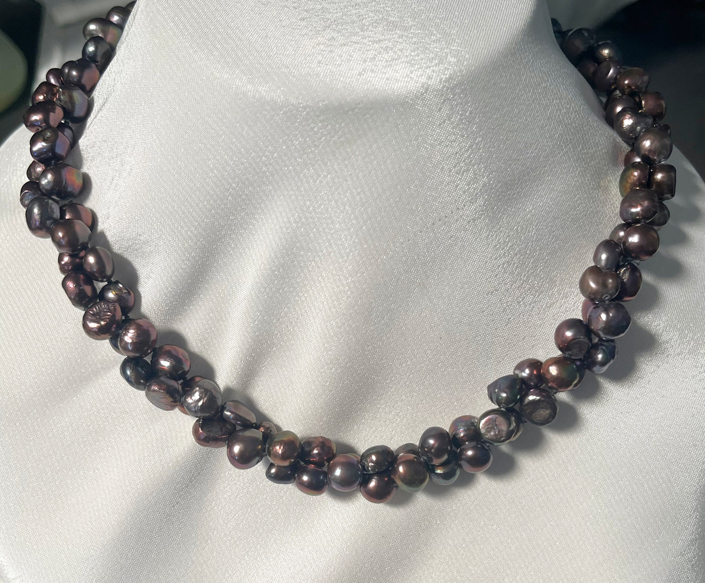 Peacock Freshwater Pearls Necklace - 4 ways to wear - iridescent 7mm-9mm pearls