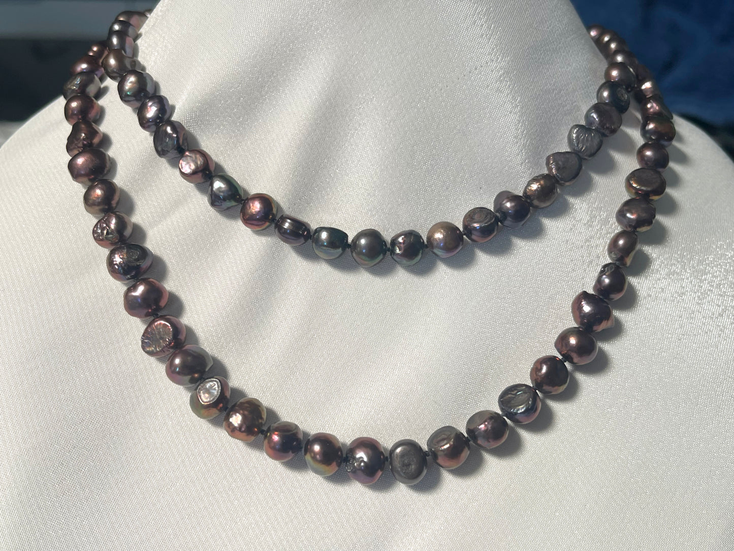 Peacock Freshwater Pearls Necklace - 4 ways to wear - iridescent 7mm-9mm pearls