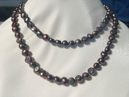 Peacock Freshwater Pearls Necklace - 4 ways to wear - iridescent 7mm-9mm pearls