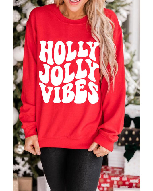 Red HOLLY JOLLY VIBES Graphic Crewneck Christmas Sweatshirt - S
