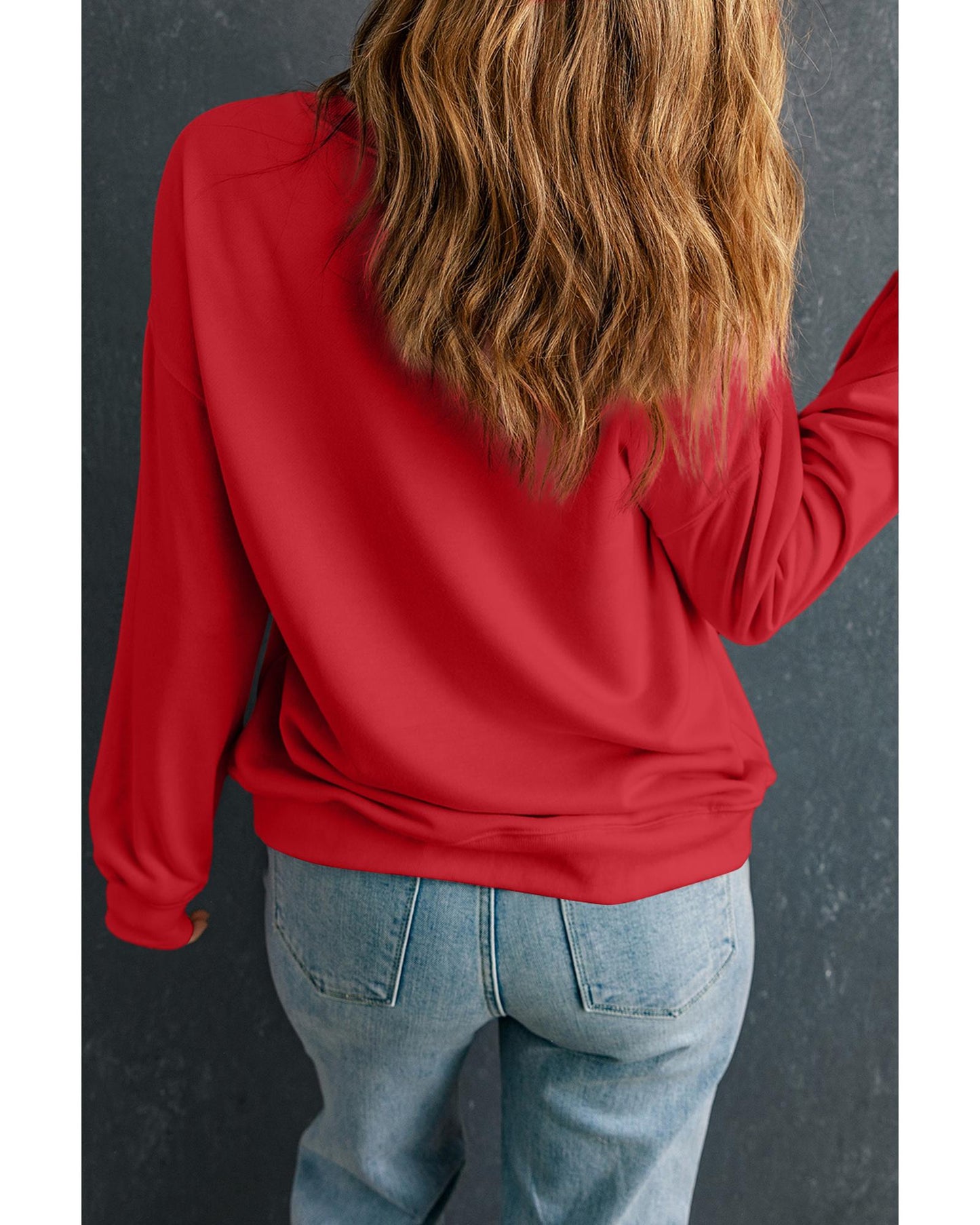 Red Heat Transfer HOLLY JOLLY Printing Christmas Pullover Sweatshirt - M
