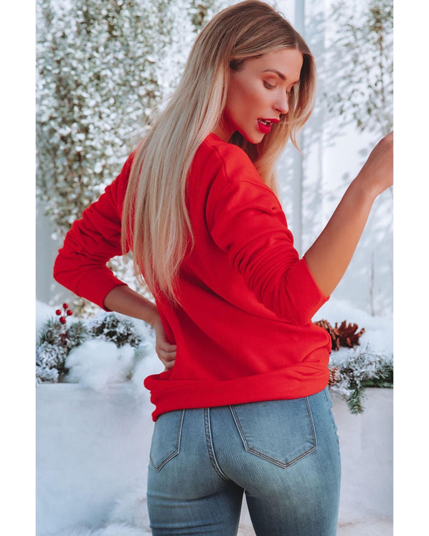 Red HOLLY JOLLY Dotty Letter Graphic Christmas Sweatshirt - M