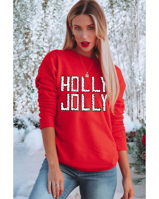 Red HOLLY JOLLY Dotty Letter Graphic Christmas Sweatshirt - XL