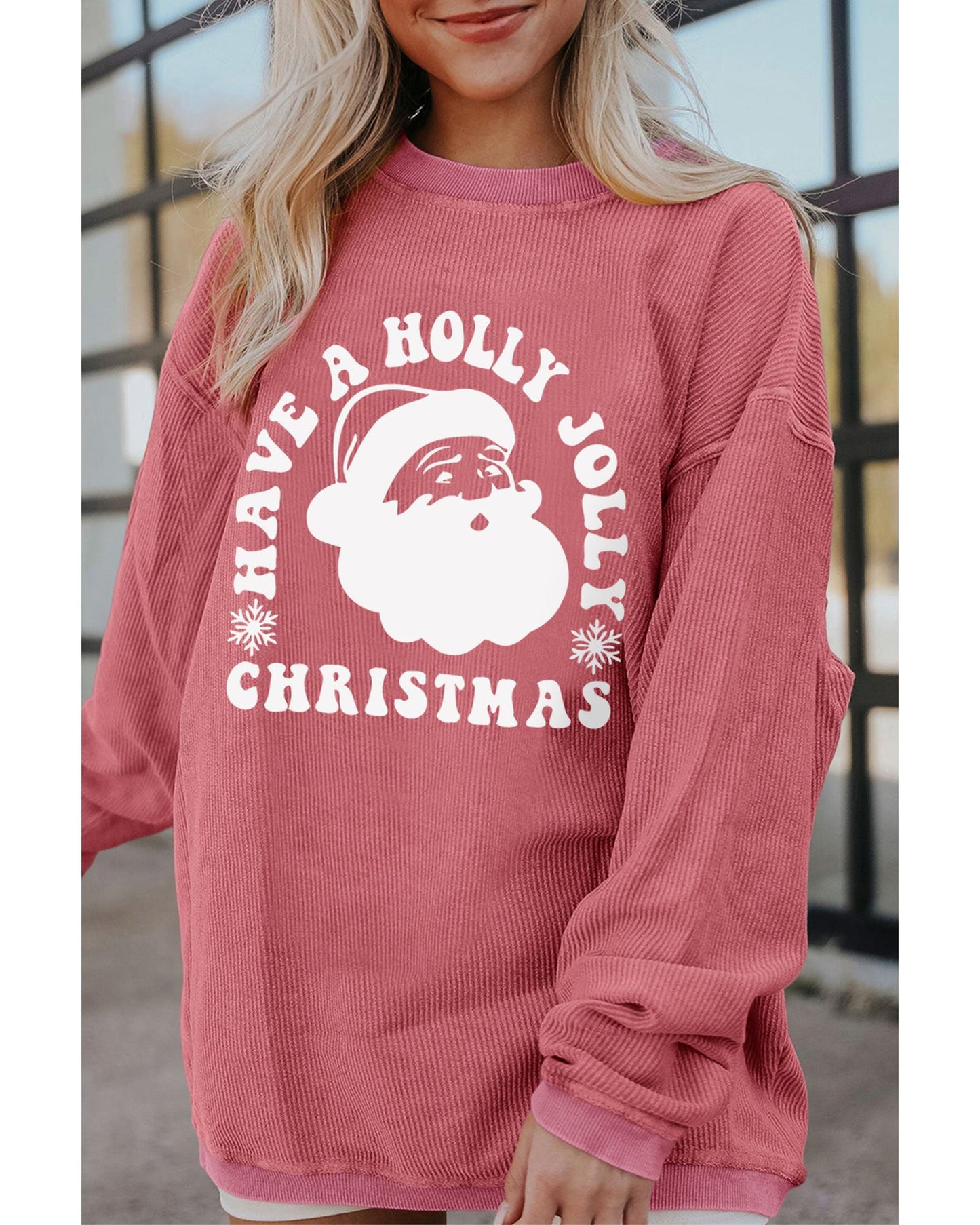 Strawberry Pink HAVE A HOLLY JOLLY CHRISTMAS Corded Sweatshirt - S