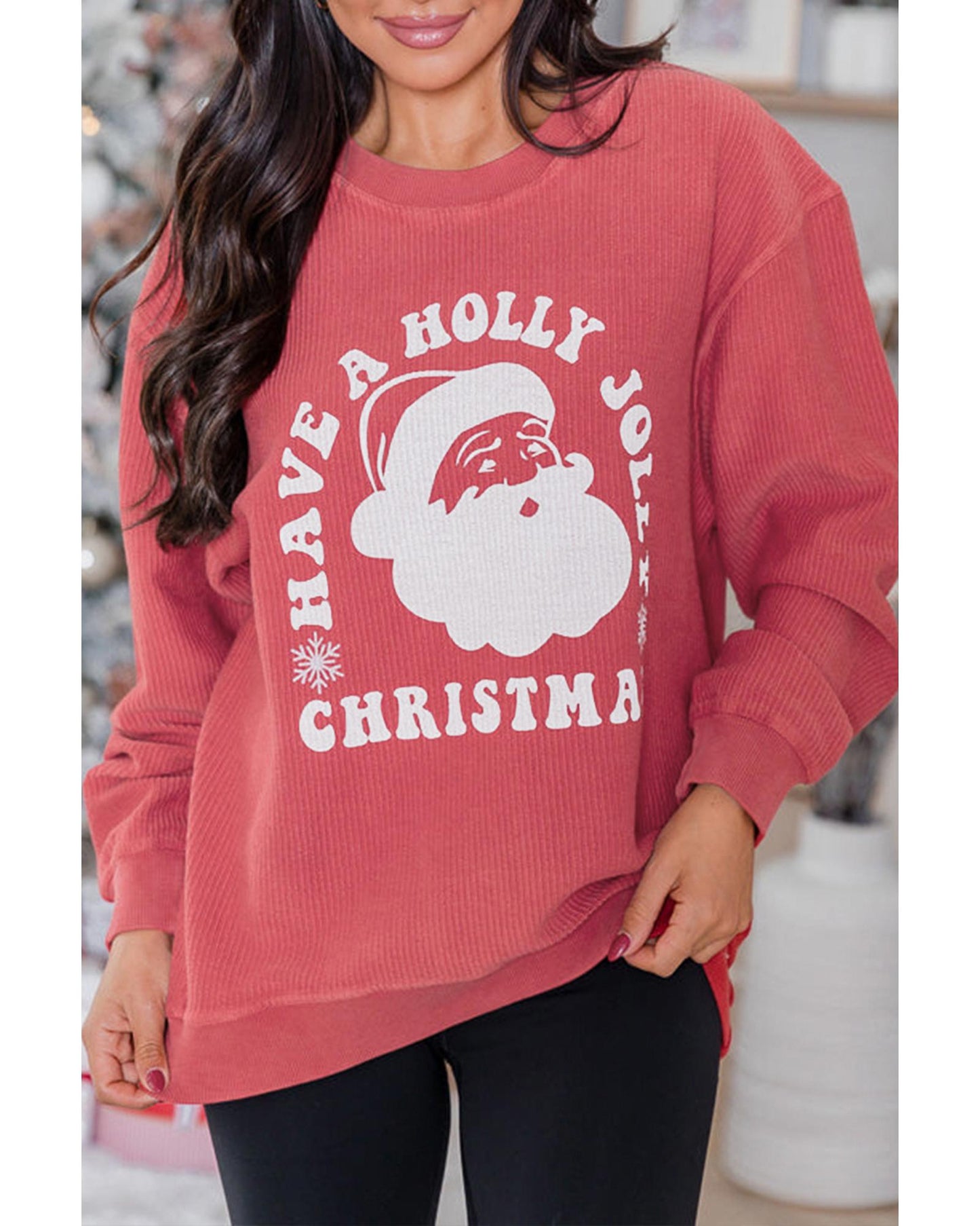 Strawberry Pink HAVE A HOLLY JOLLY CHRISTMAS Corded Sweatshirt - S
