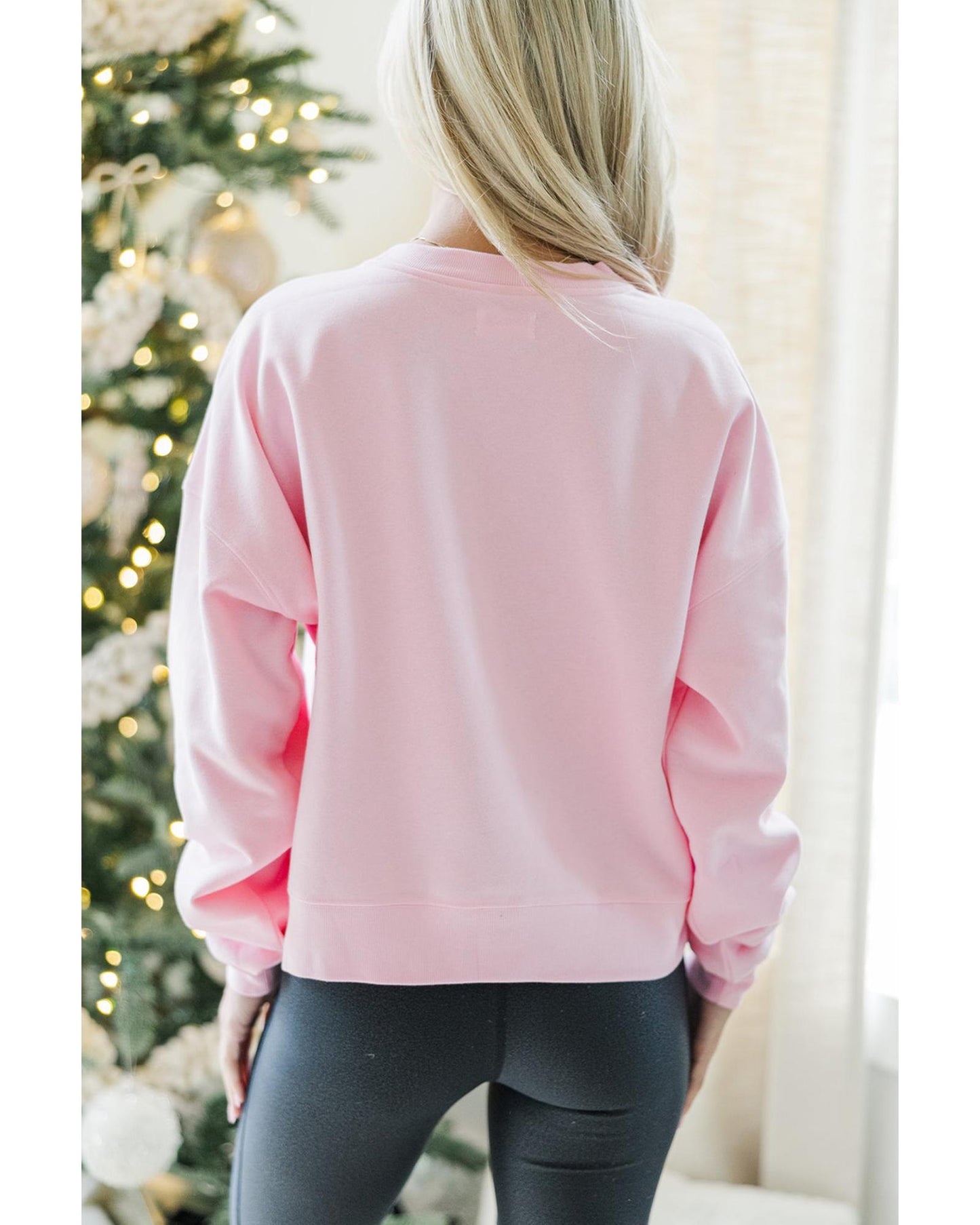 Pink holly jolly Printed Round Neck Christmas Sweatshirt - 2XL