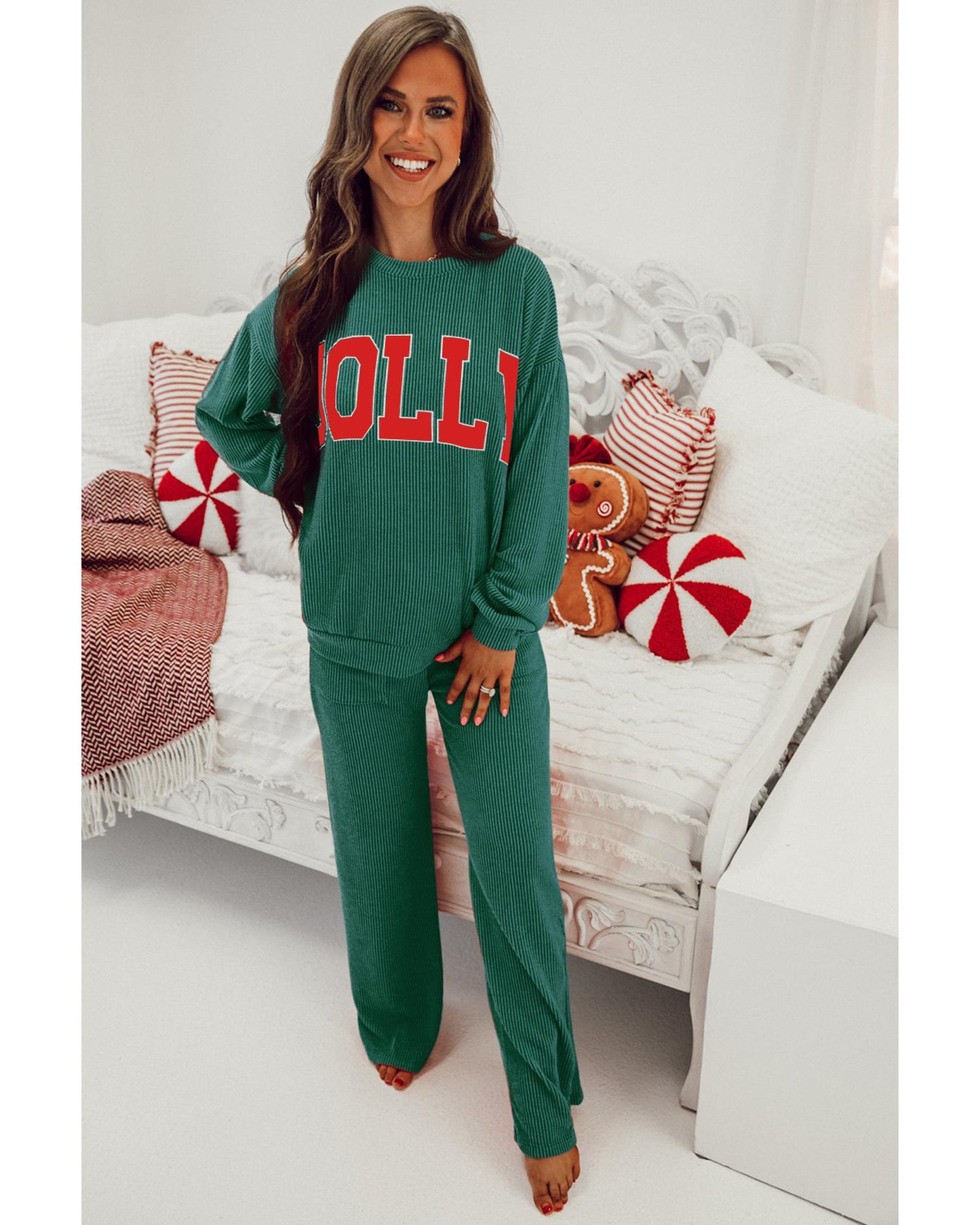 Evergreen JOLLY Corded Long Sleeve Top and Pockets Pants Set - S