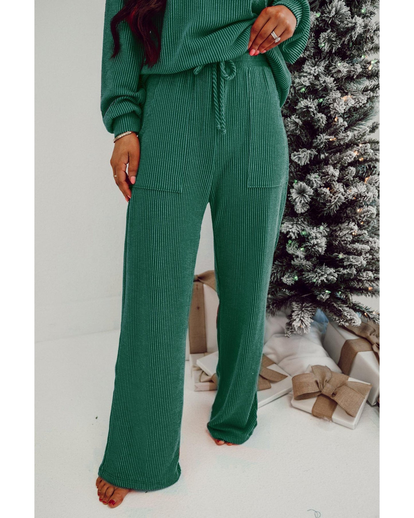 Evergreen JOLLY Corded Long Sleeve Top and Pockets Pants Set - S
