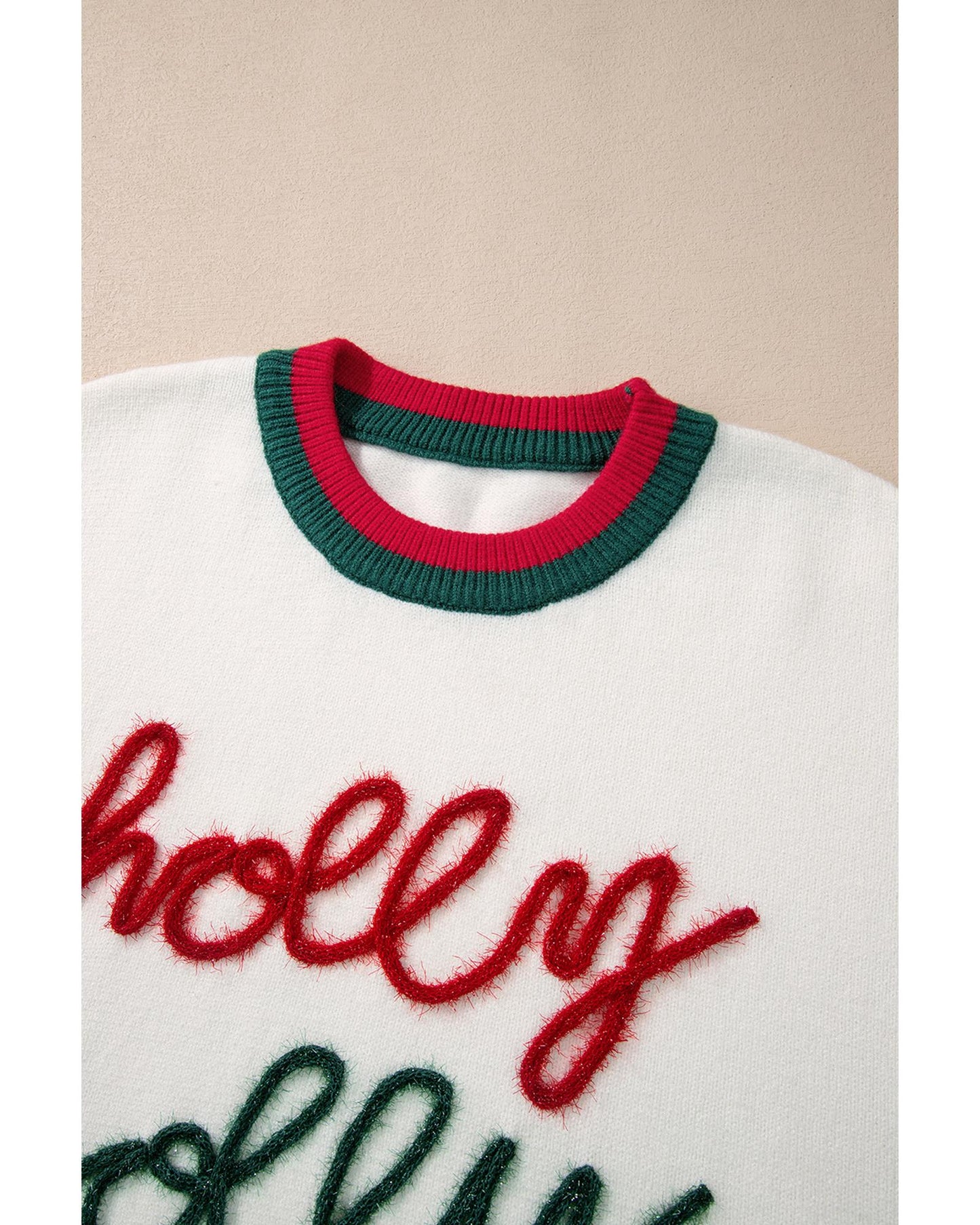 White Tinsel holly jolly Pattern Colorblock Edge Drop Shoulder Plus Size Sweater - 2X
