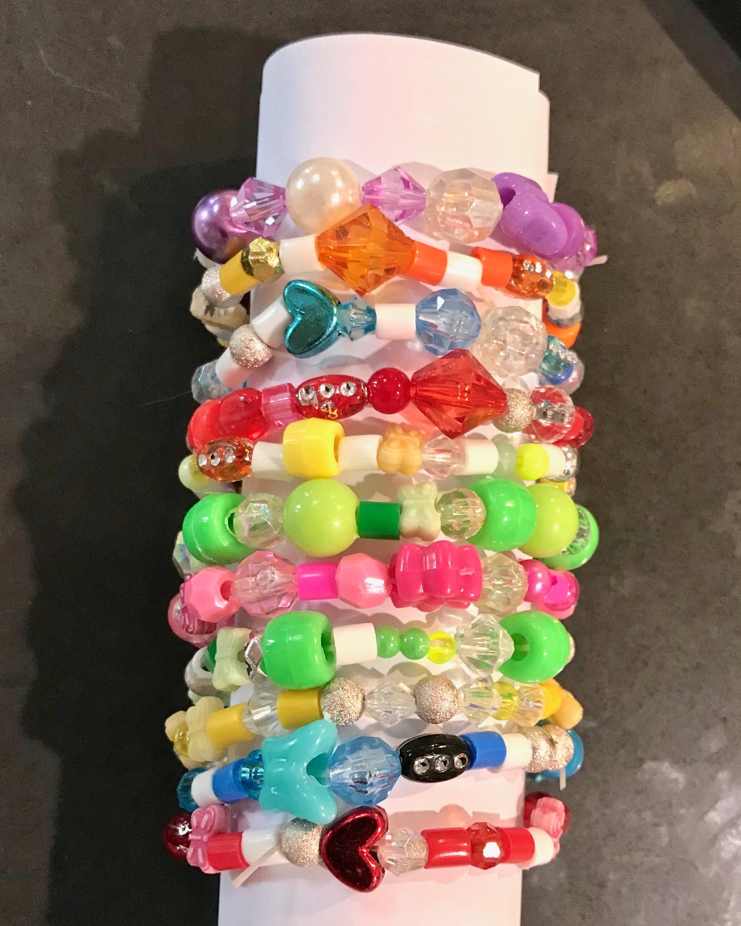 options for bracelets plastic with hearts diamonds stars pearls