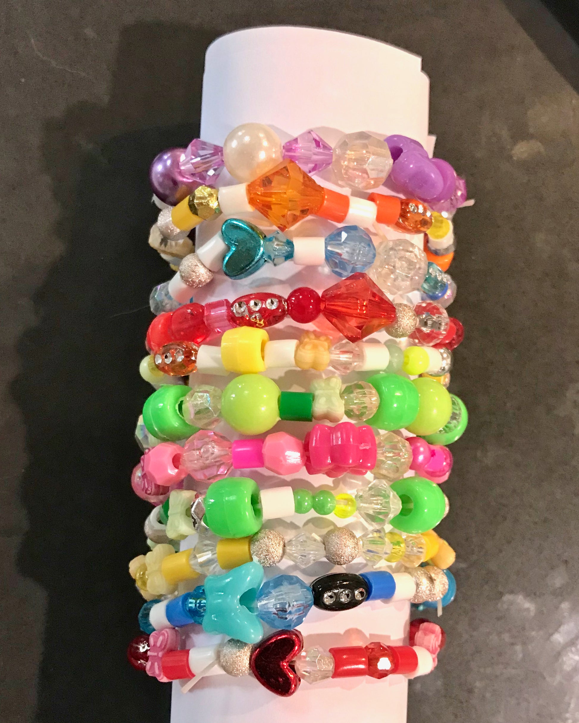 options for bracelets plastic with hearts diamonds stars pearls